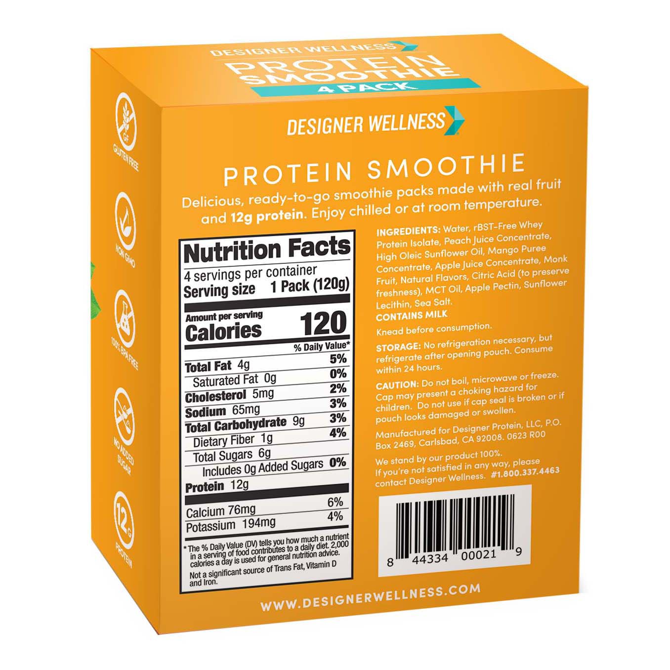 Designer Wellness 12g Protein Smoothies 4 pk - Peach Mango