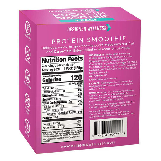 Designer Wellness 12g Protein Smoothies 4 pk - Raspberry Passion Fruit