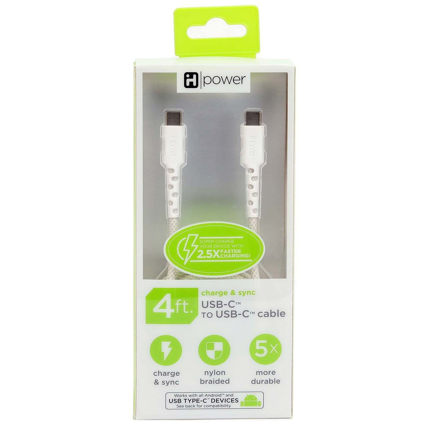 iHome USB-C to USB-C Charging Cable - White