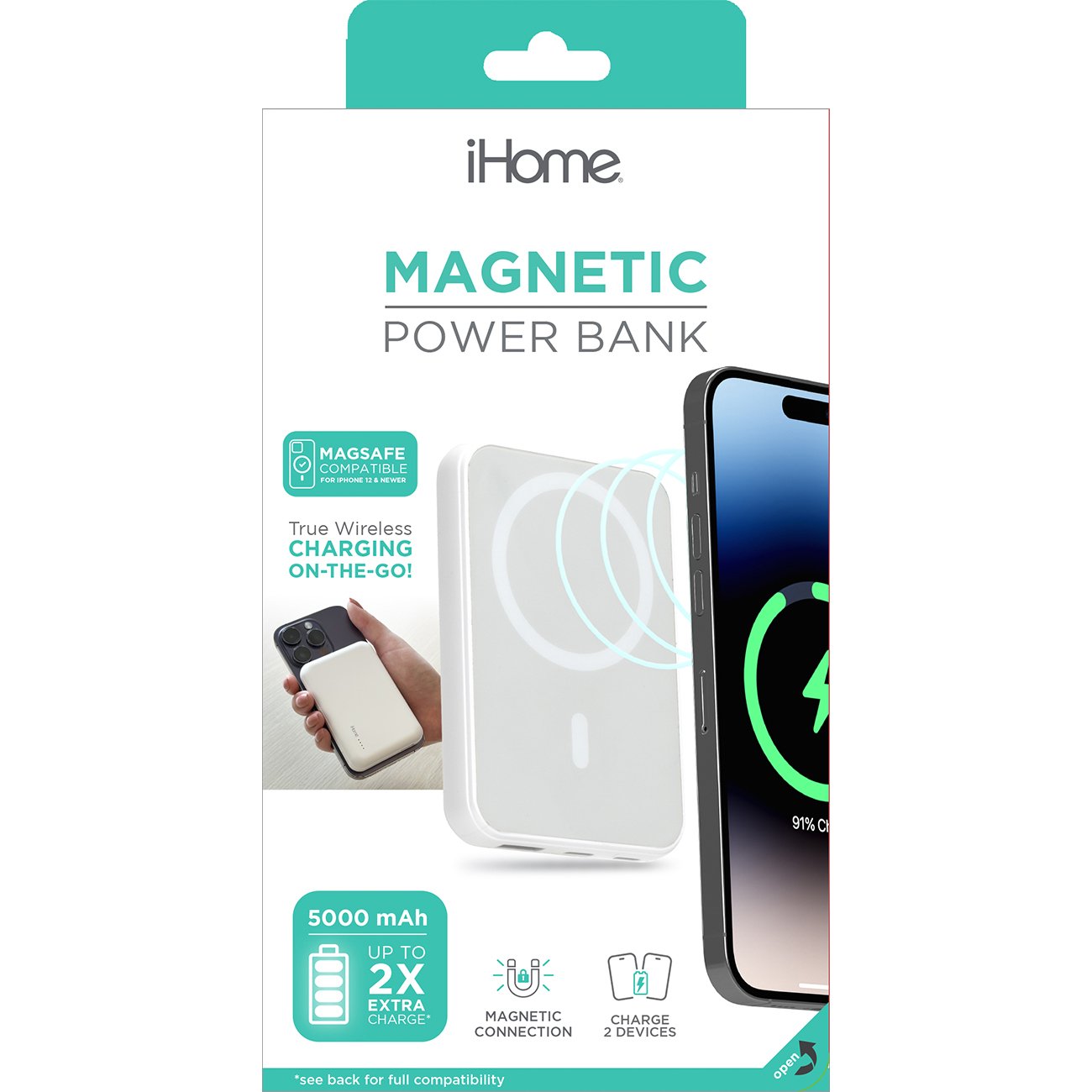 iHome Magnetic Portable Power Bank - White