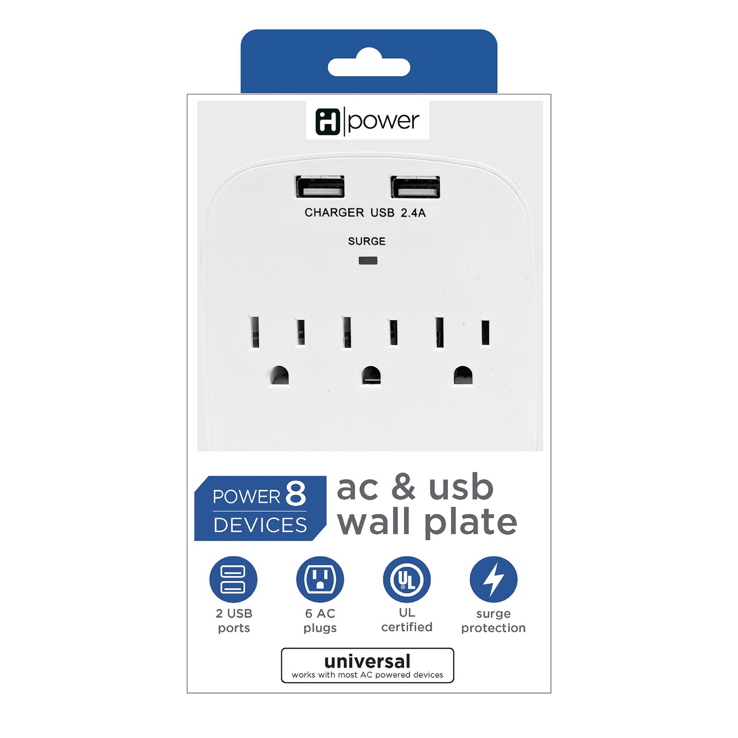 iHome AC & USB Wall Plate - White