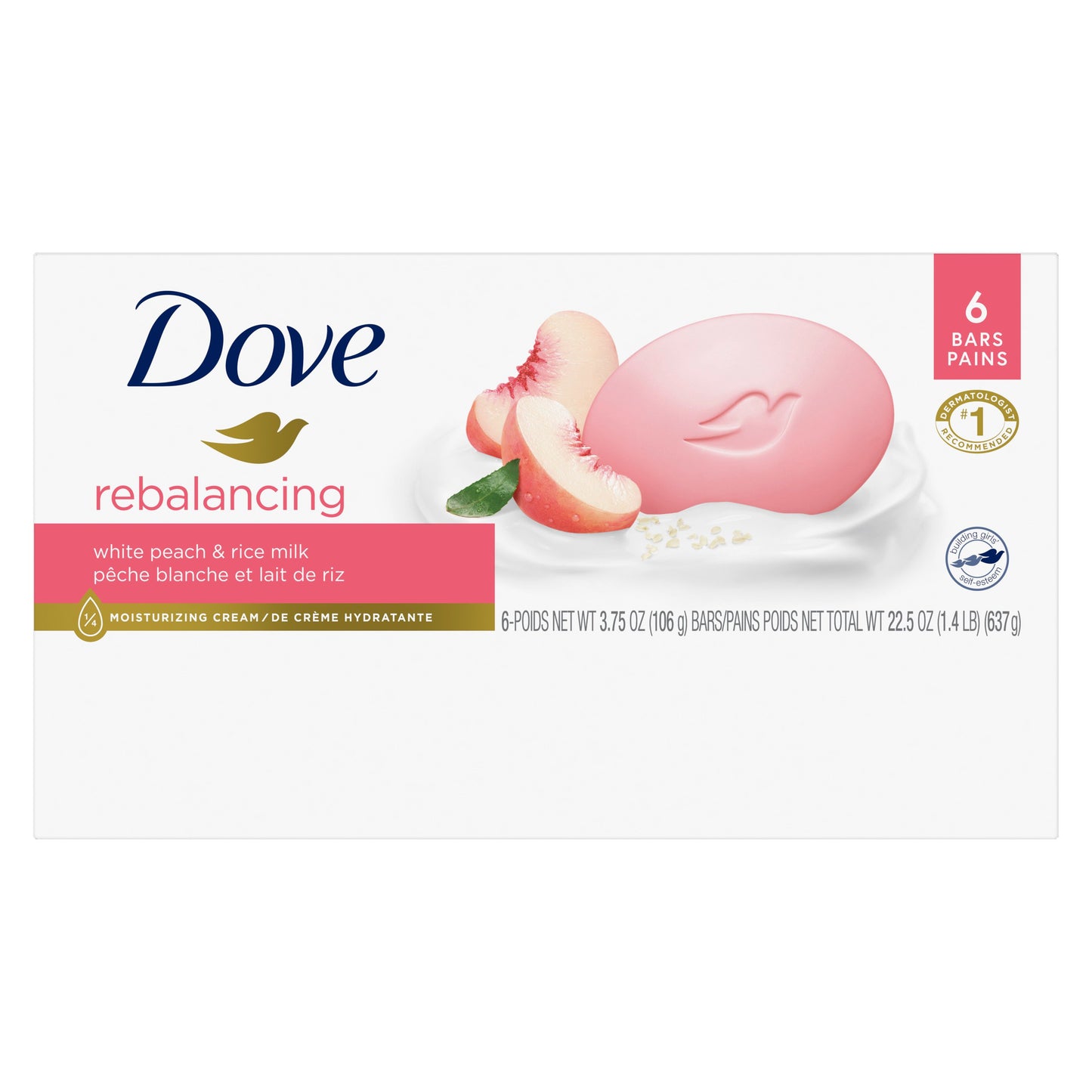 Dove Rebalancing Beauty Bar - White Peach & Rice Milk, 6 PK
