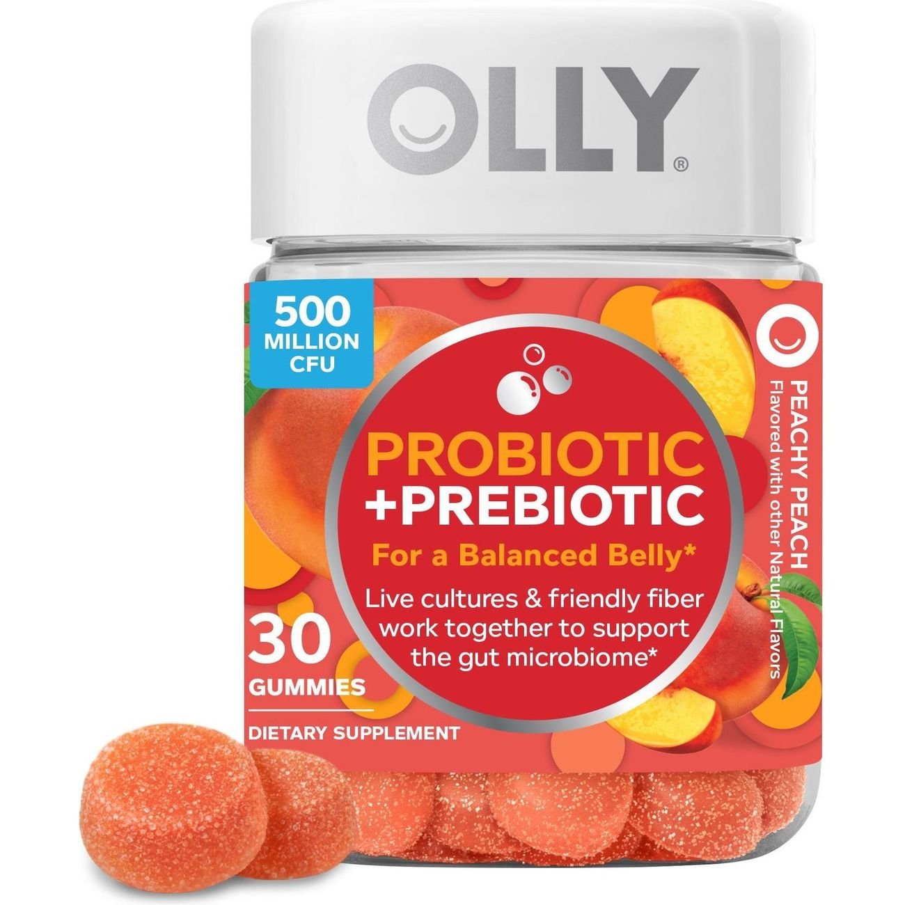 OLLY Probiotic & Prebiotic 500 Million CFU Digestive Fiber Gummies - Peach
