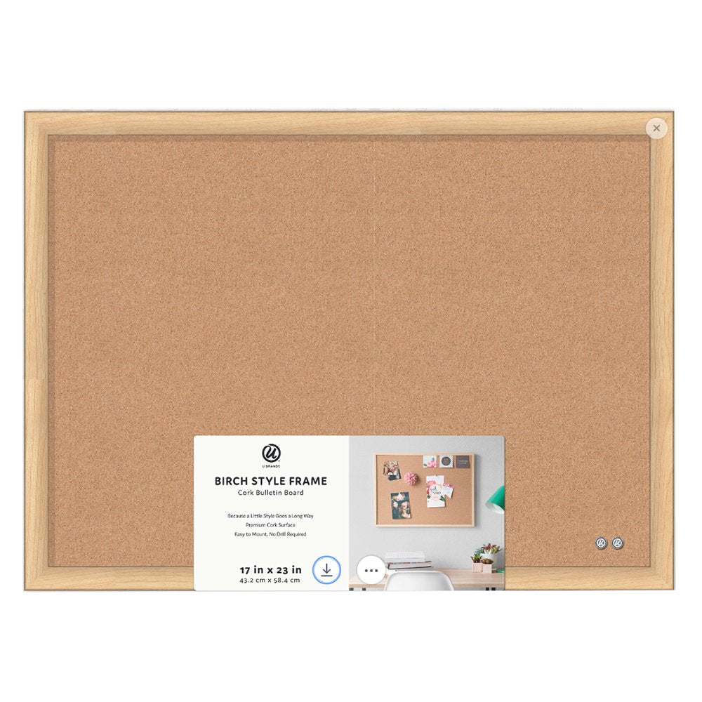 U Brands Birch Style Frame Cork Bulletin Board