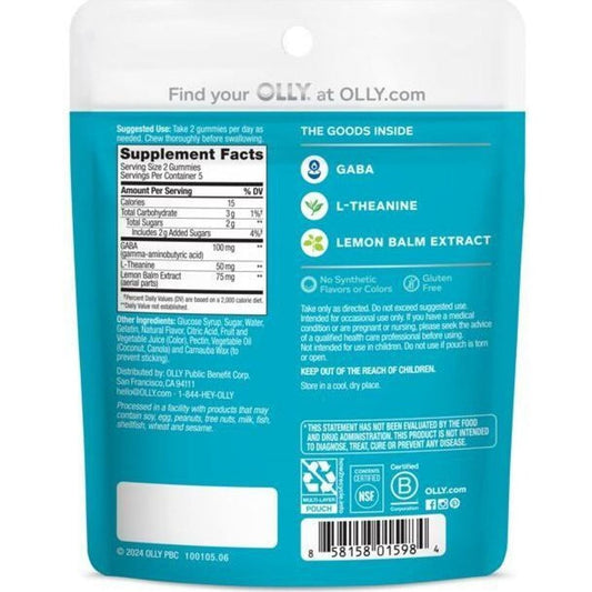 OLLY Travel Size Goodbye Stress 100 mg GABA, L-Theanine, Lemon Balm Gummies - Berry