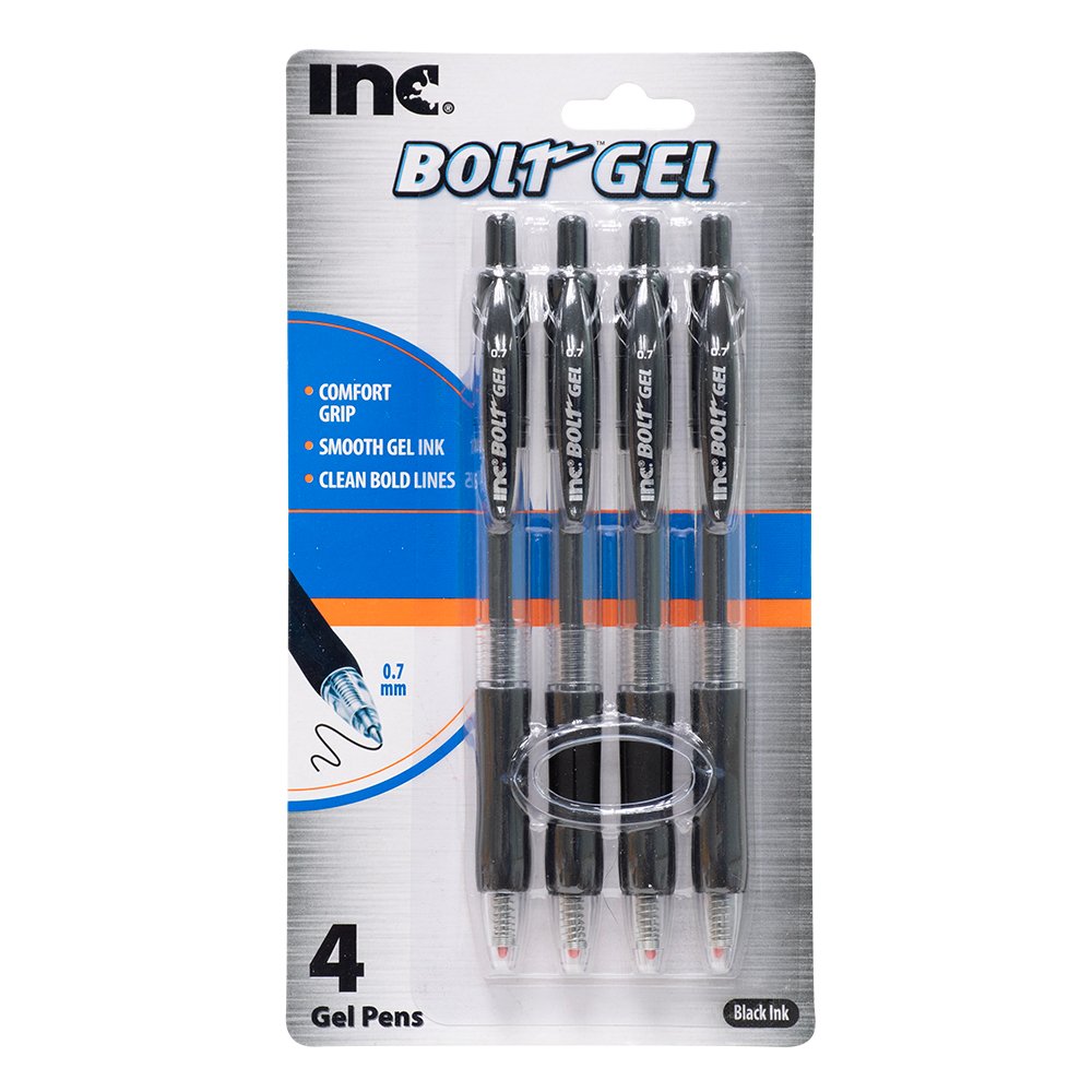 Inc Bolt 0.7mm Retractable Gel Pens - Black Ink