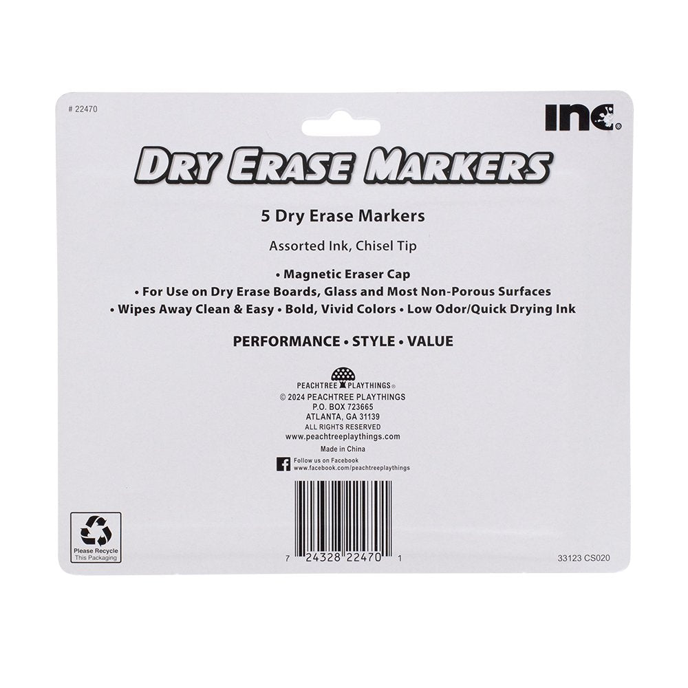 Inc Chisel Tip Magnetic Dry Erase Markers with Erasers - Assorted Ink