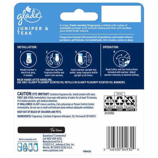 Glade PlugIns Scented Oil Refills - Juniper & Teak