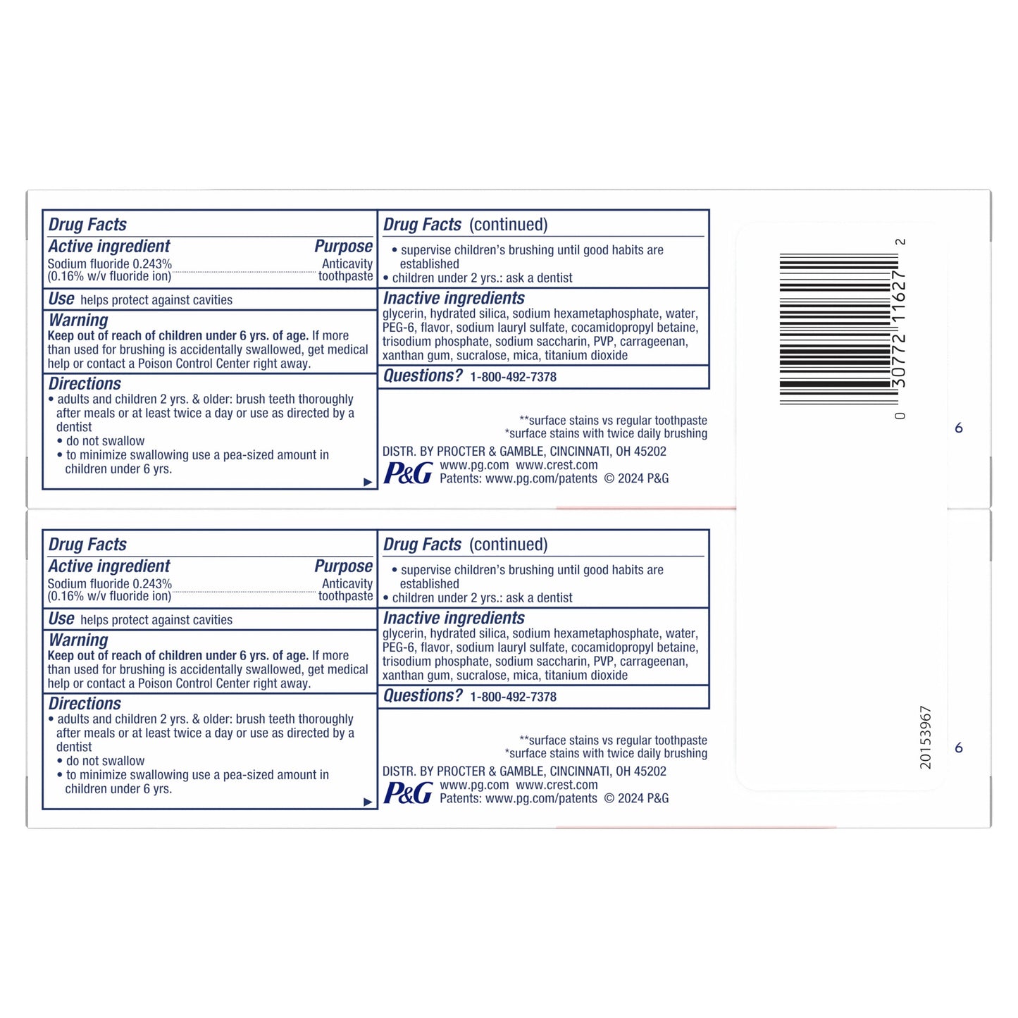 Crest 3D White Brilliance Toothpaste Vibrant Peppermint - 2 pk