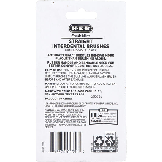 H-E-B Straight Interdental Brushes Floss Picks - Fresh Mint