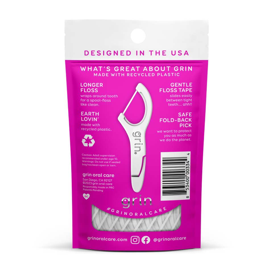 Grin Travel Pack Smooth Gentle Floss Tape Picks - Minty