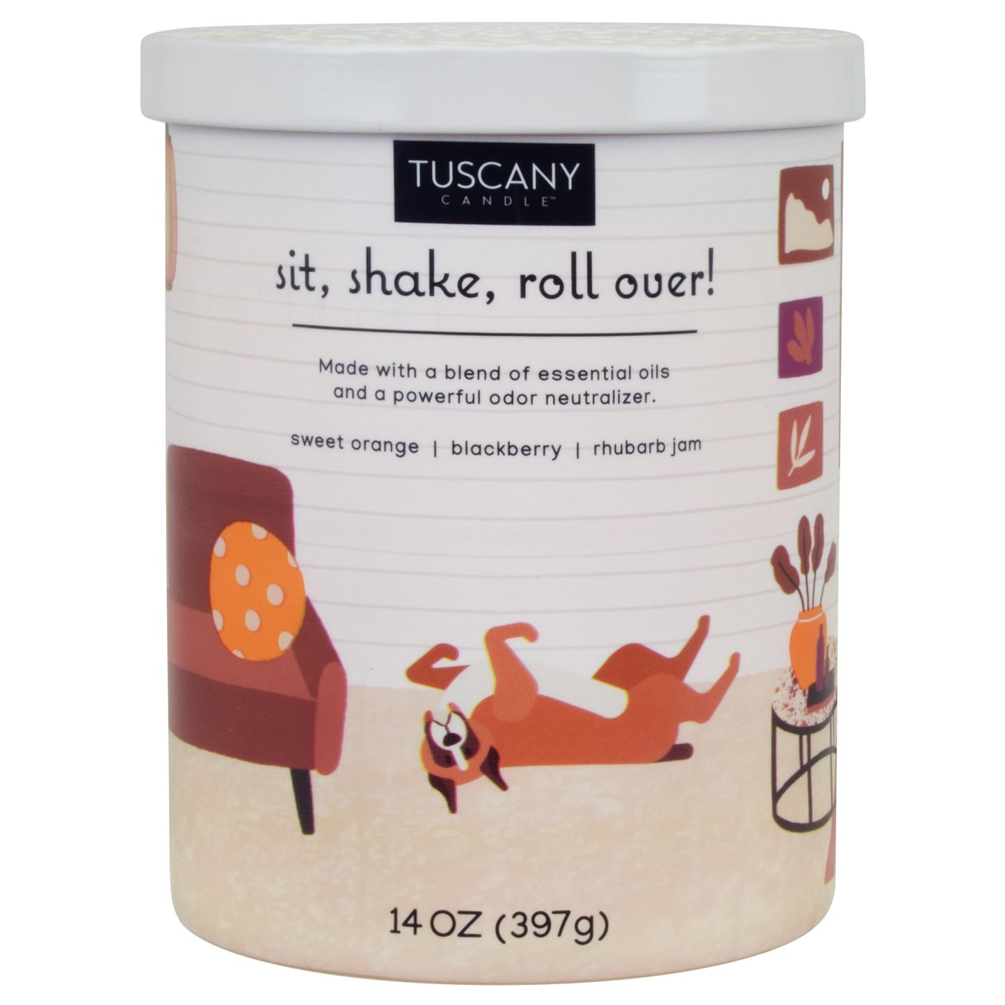 Tuscany Candle Sit, Shake, Roll Over Pet Odor Eliminator Candle - Orange & Blackberry Scent