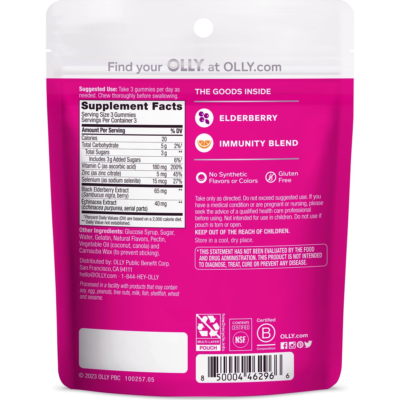OLLY Travel Size Immunity Support with Elderberry, Zinc, Vitamin C Gummies
