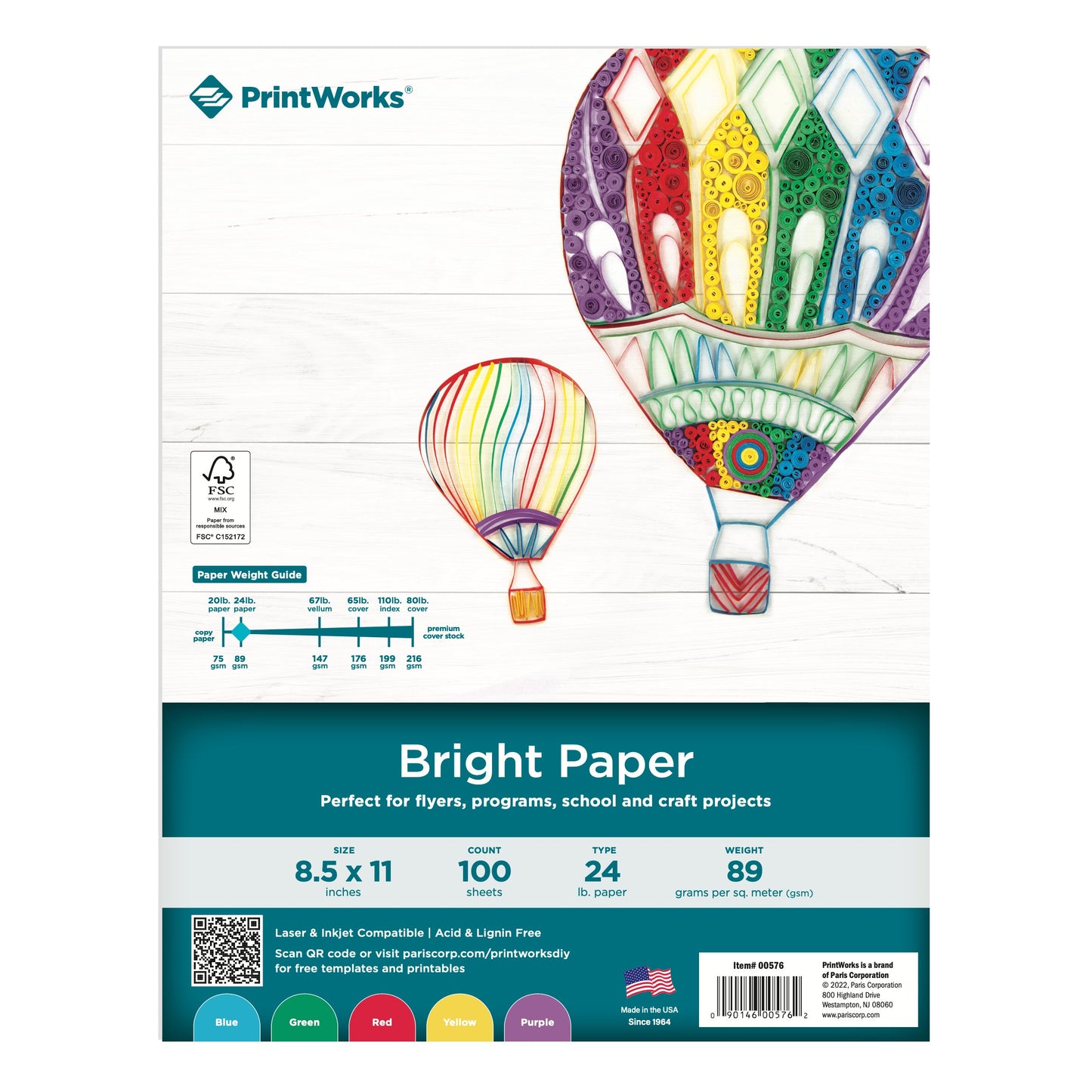 PrintWorks Bright Colors Paper, 100 Ct