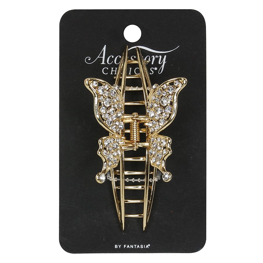 Accessory Choice Metal Butterfly Jeweled Claw Hair Clip - Gold