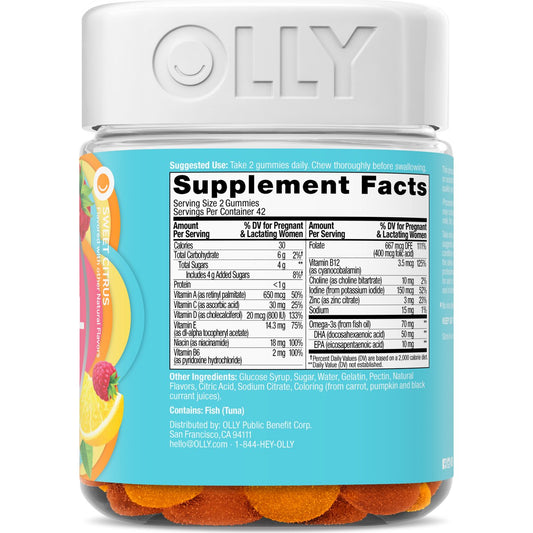 OLLY Prenatal Multivitamin Folic Acid, DHA, & Omega-3 Gummies - Sweet Citrus