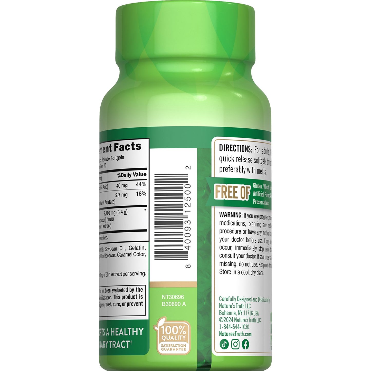 Nature's Truth Cranberry Plus Vitamin C 8400 mg Quick Release Softgels