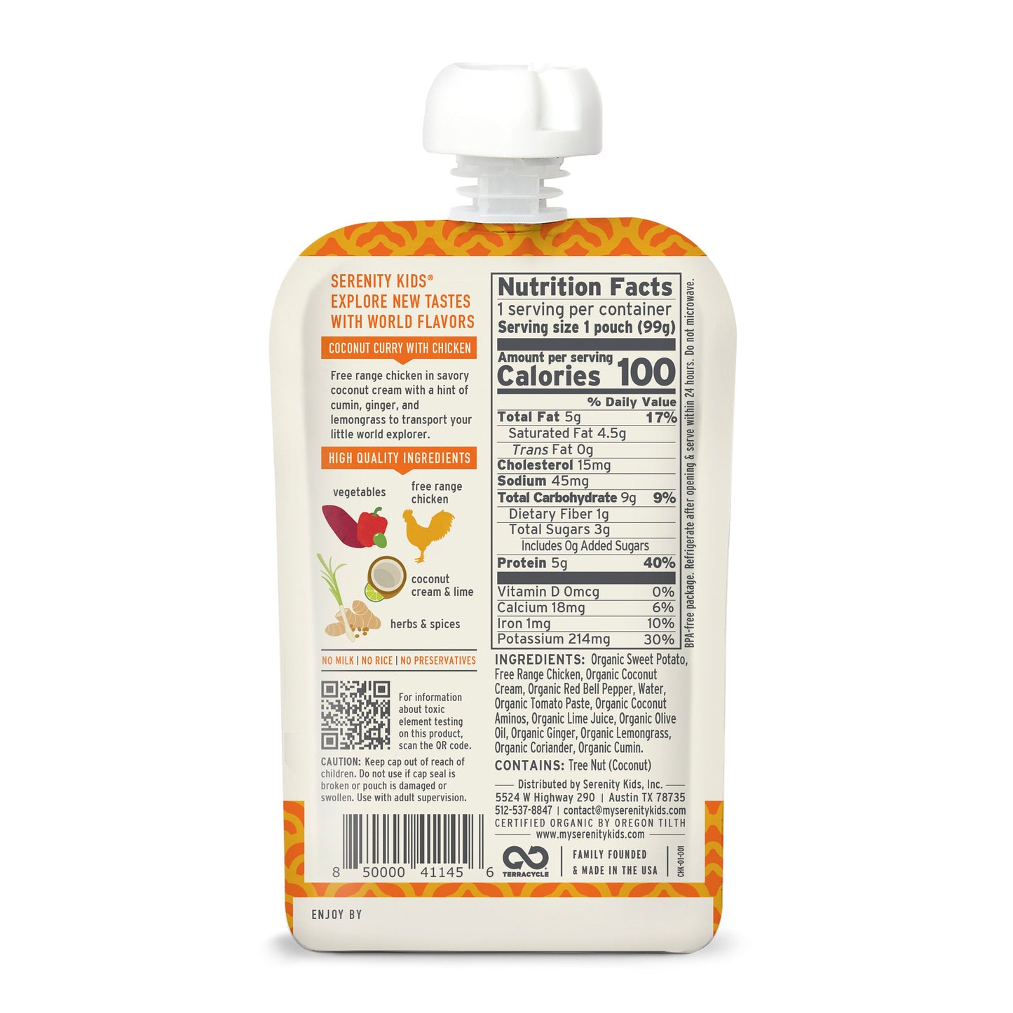 Serenity Kids Baby Food Pouch - Coconut Curry with Free Range Chicken