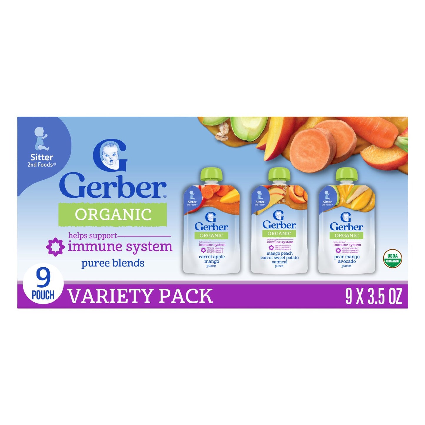 Gerber Organic for Baby Pouches Immune Builder - Variety Pack