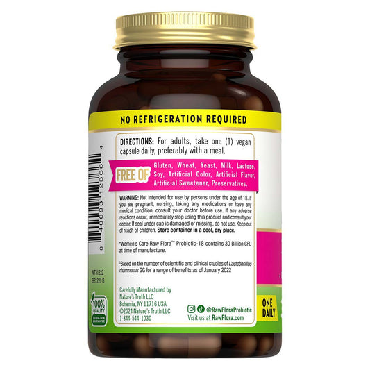 Nature's Truth Women's Care Raw Flora Probiotic-18 Vegan Capsules