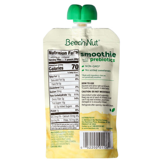 Beech-Nut Smoothie + Prebiotics Pouches - Banana, Mango, Passion Fruit & Yogurt