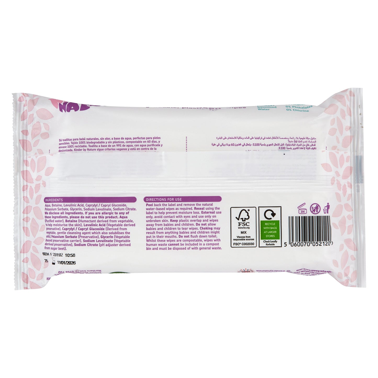 Kinder By Nature Water-Based Wipes - Unscented for Sensitive Skin