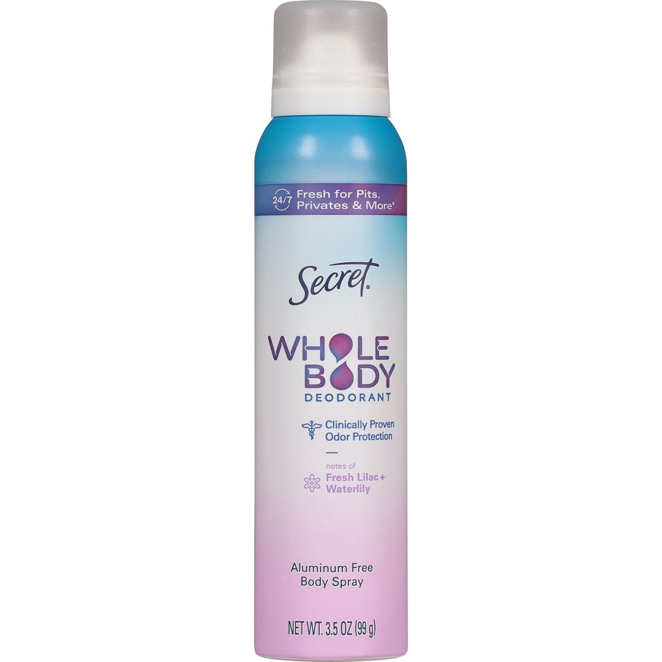 Secret Whole Body Aluminum Free Deodorant Spray - Lilac & Waterlily