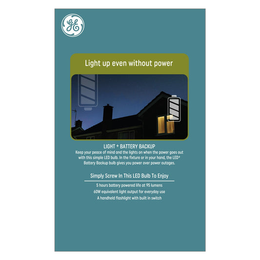 GE Battery Backup A21 60-Watt LED+ Light Bulb - Soft White
