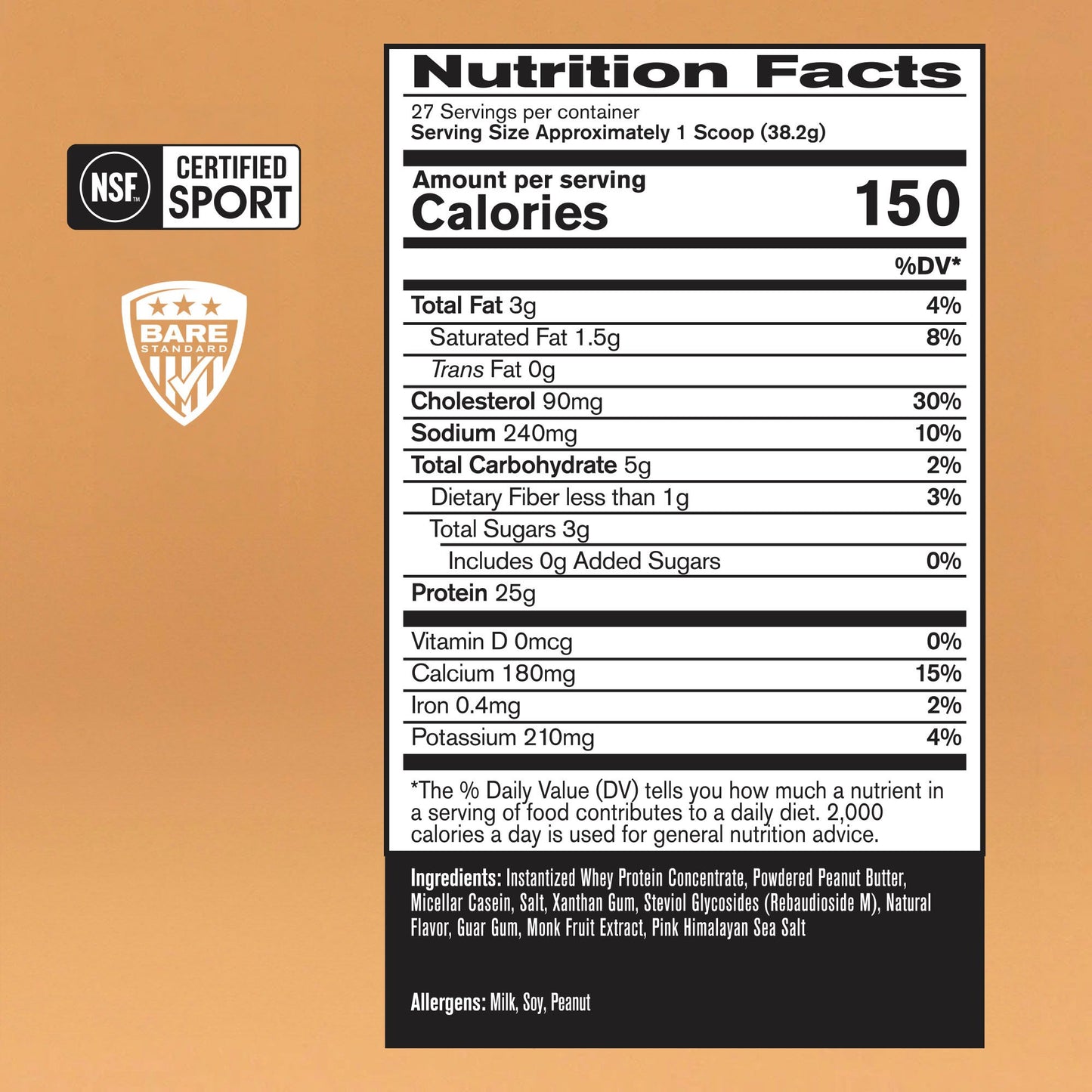 Bare Performance Nutrition Whey 25g Protein Powder - Peanut Butter