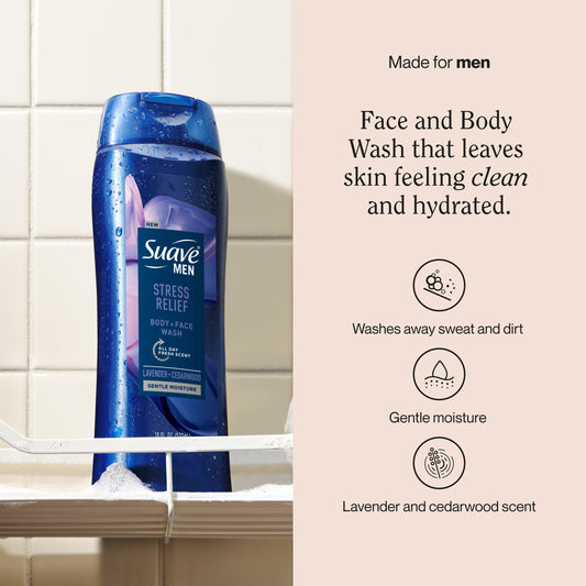Suave Men's 2-in-1 Stress Relief Body & Face Wash - Lavendar & Cedarwood