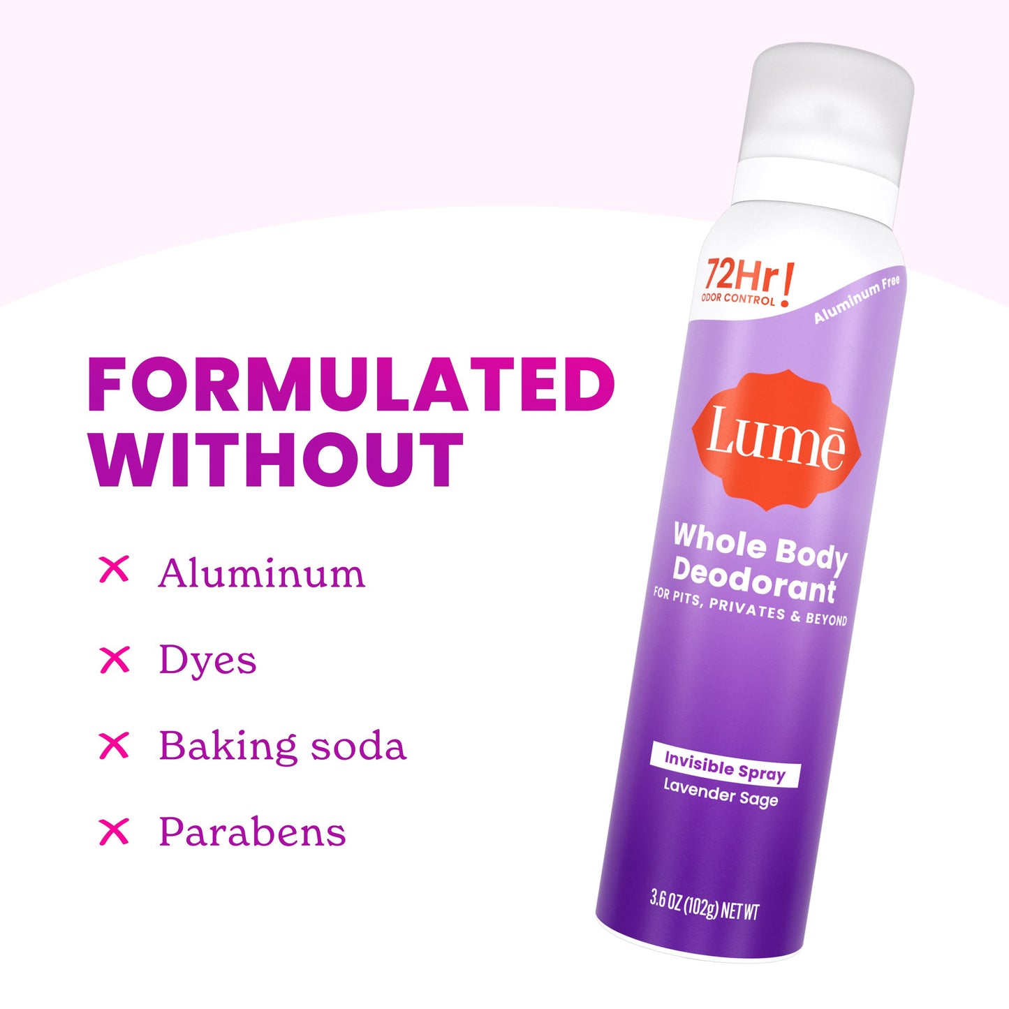 Lume Whole Body Aluminum Free Women's Invisible Spray Deodorant - Lavender Sage Scent