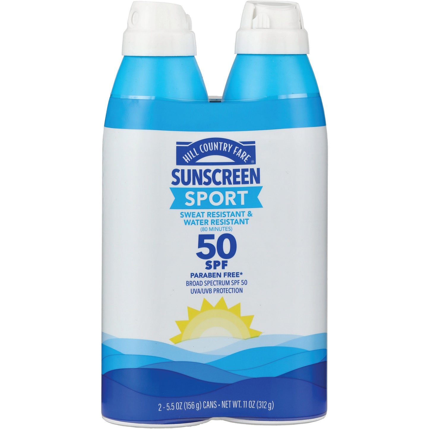 Hill Country Fare Sport Broad Spectrum Sunscreen Spray Oxybenzone Free - SPF 50, 2 pk