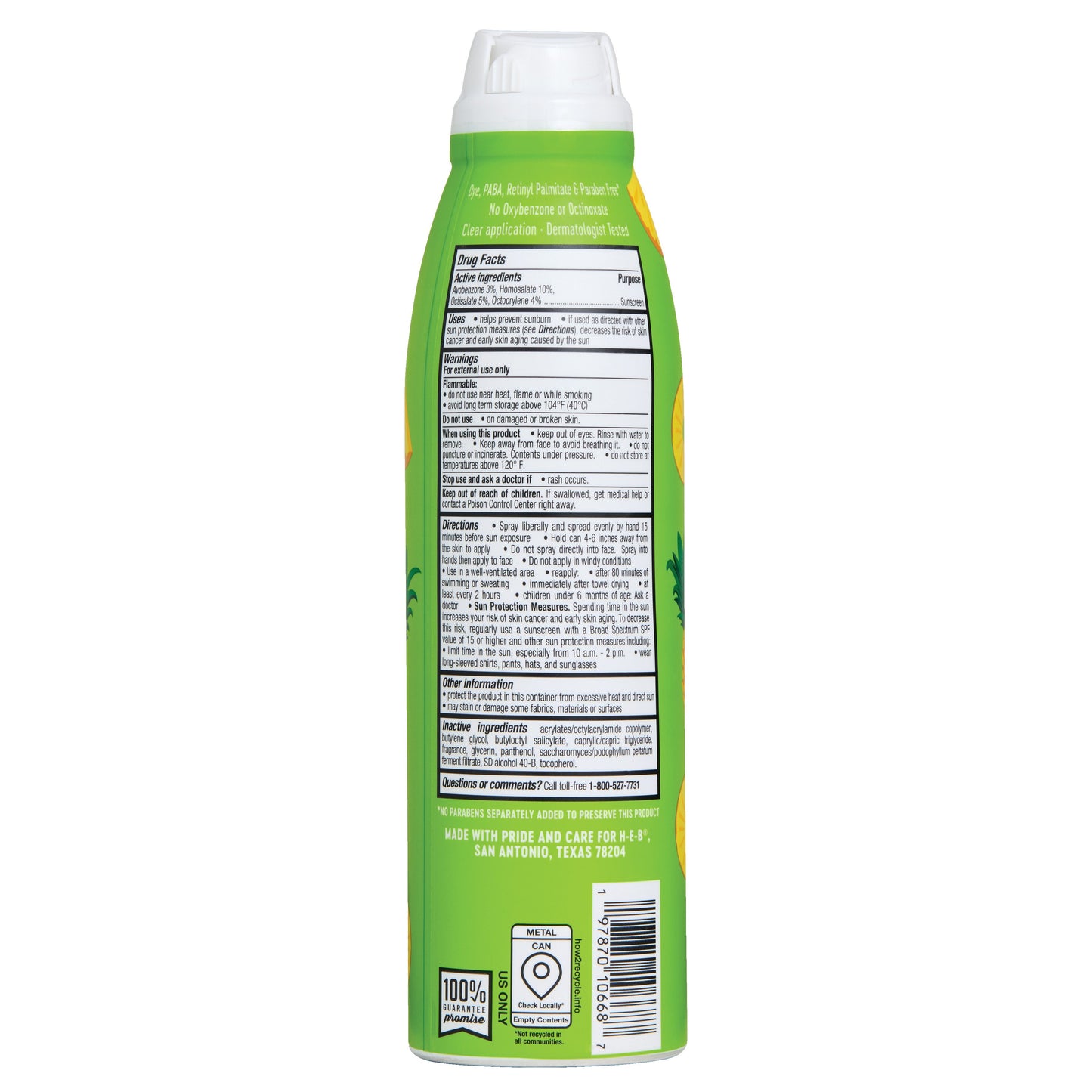 H-E-B Oxybenzone Free Pineapple Sunscreen Spray - SPF 50