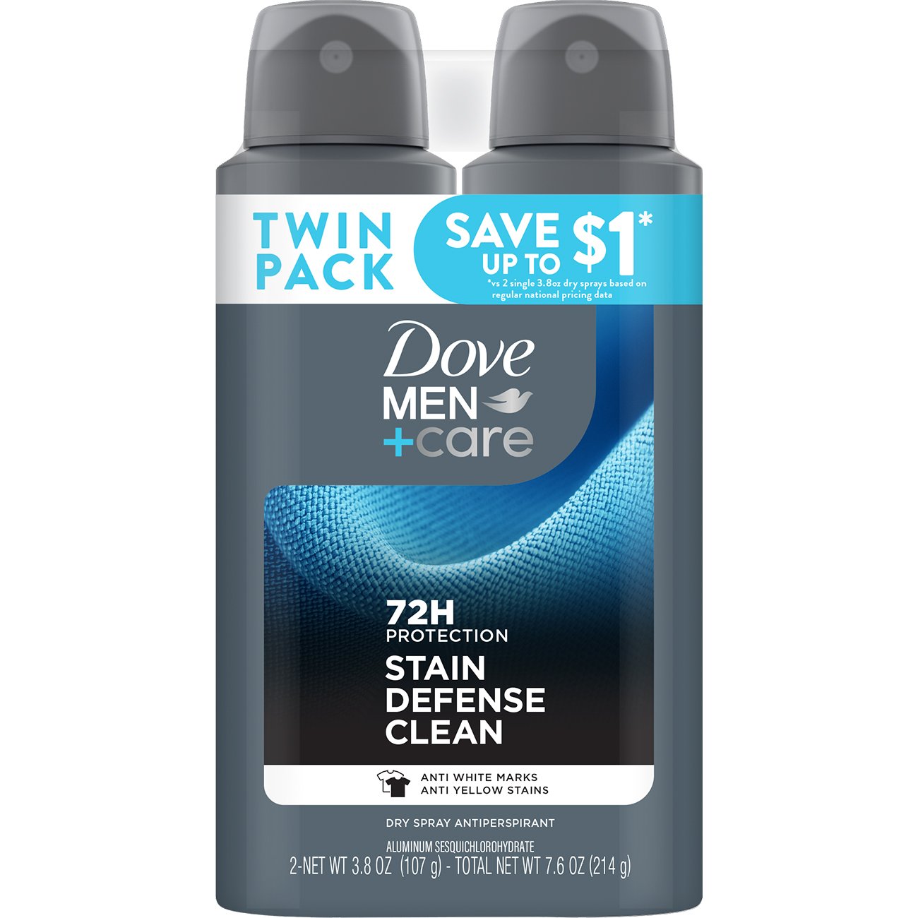 Dove Men+Care 72 Hr Antiperspirant Dry Spray - Stain Defense Clean, 7.6 oz