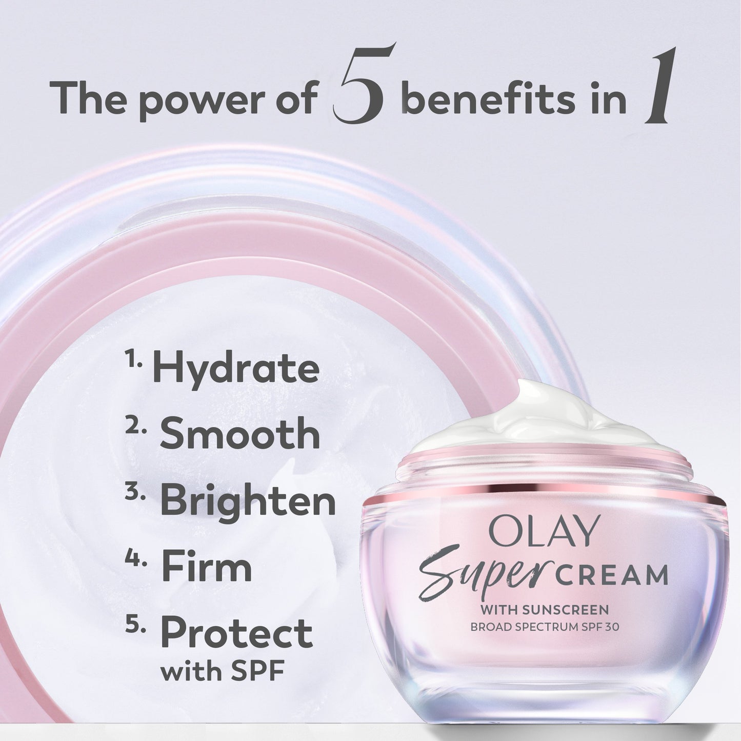 Olay Super Cream with Sunscreen SPF 30, Trial Size, Lightweight Face Moisturizer with Sun Protection, 5-in-1 Skin Care Benefits - Hydrating, Brightening, Firming - Niacinamide, Vitamin C