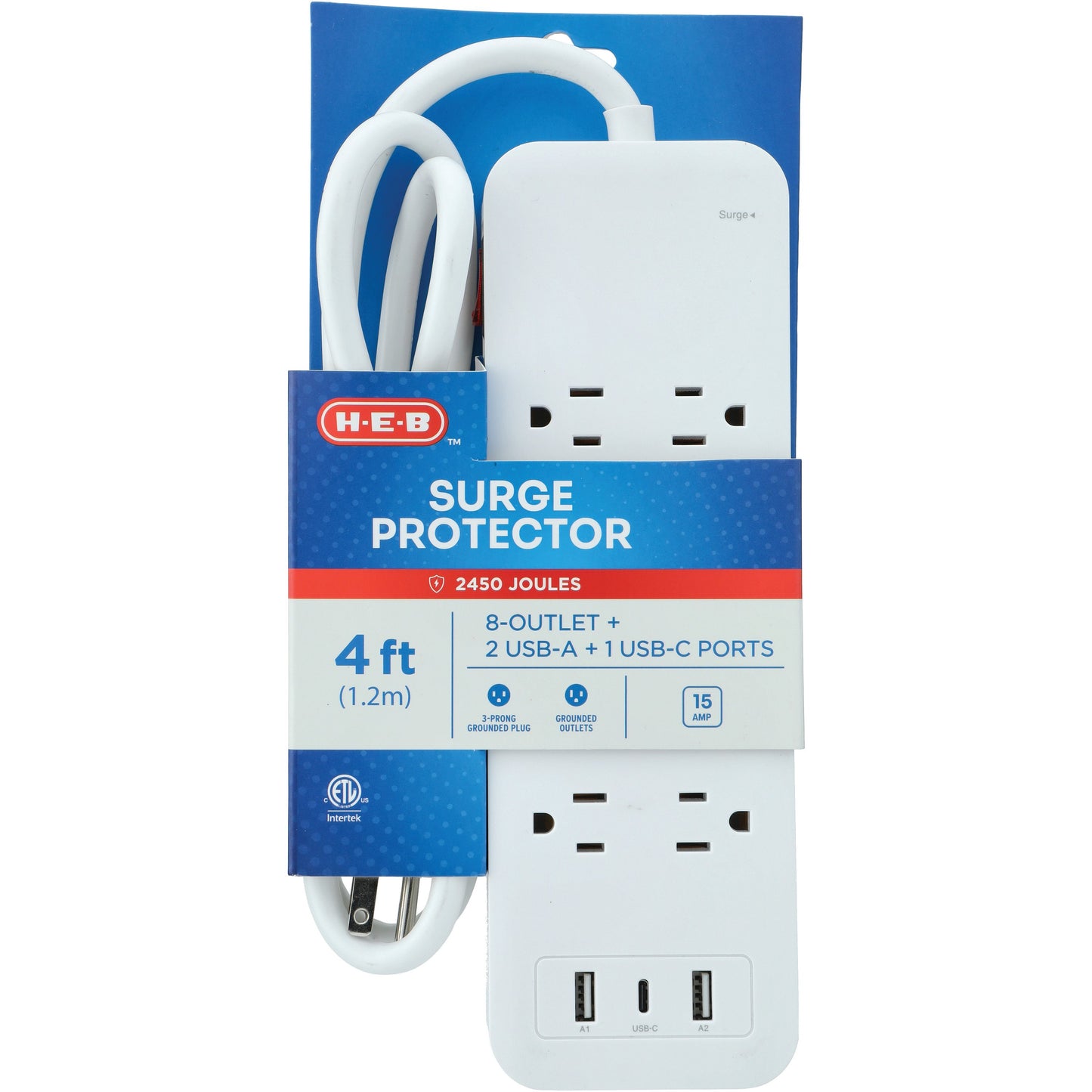 H-E-B 8 Outlet Surge Protector Power Strip With USB Ports
