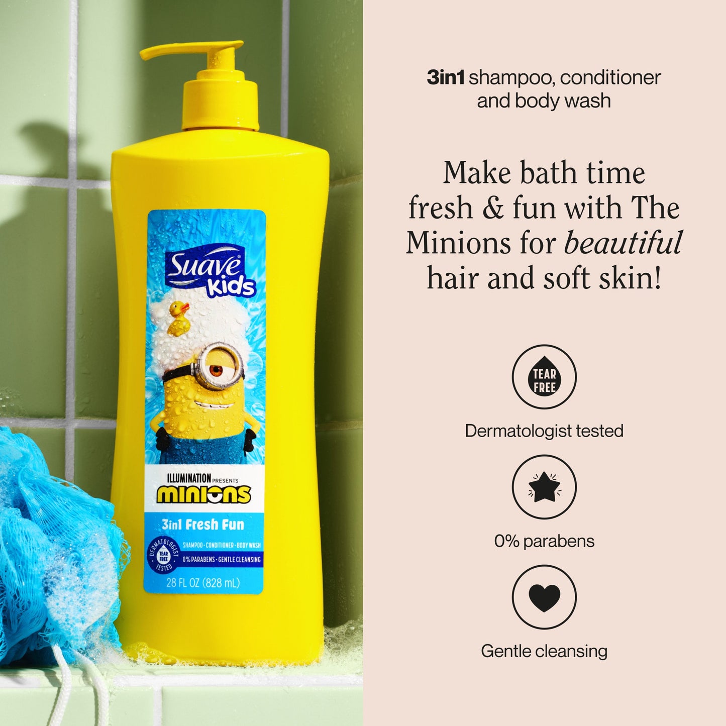 Suave Kids Minions 3-In-1 Shampoo, Conditioner, and Body Wash