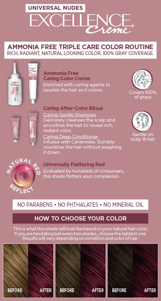 L'Oréal Paris Excellence Creme Universal Nudes Ammonia Free Permanent Hair Color - 4NR Natural Dark Red
