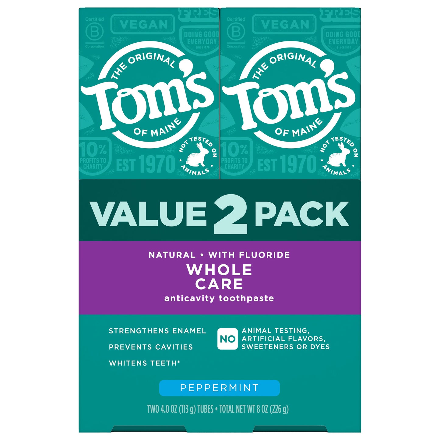 Tom's of Maine Whole Care Peppermint Toothpaste 2 Pack