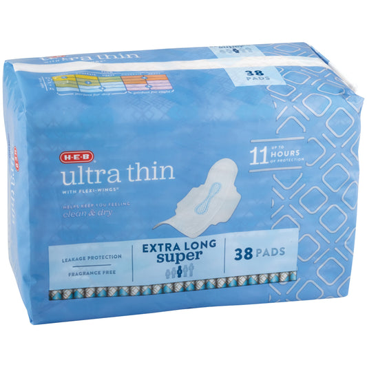 H-E-B Ultra Thin Flexi-Wing Pads - Extra Long, Super, Unscented