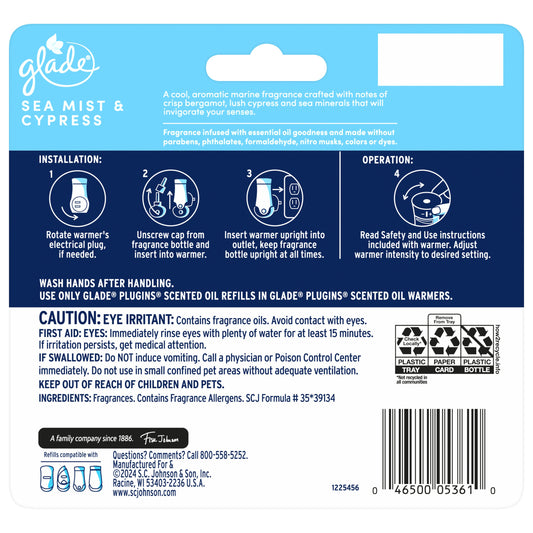 Glade Plug In Scented Oil - Fresh Sea Mist & Cypress - 3.35 oz