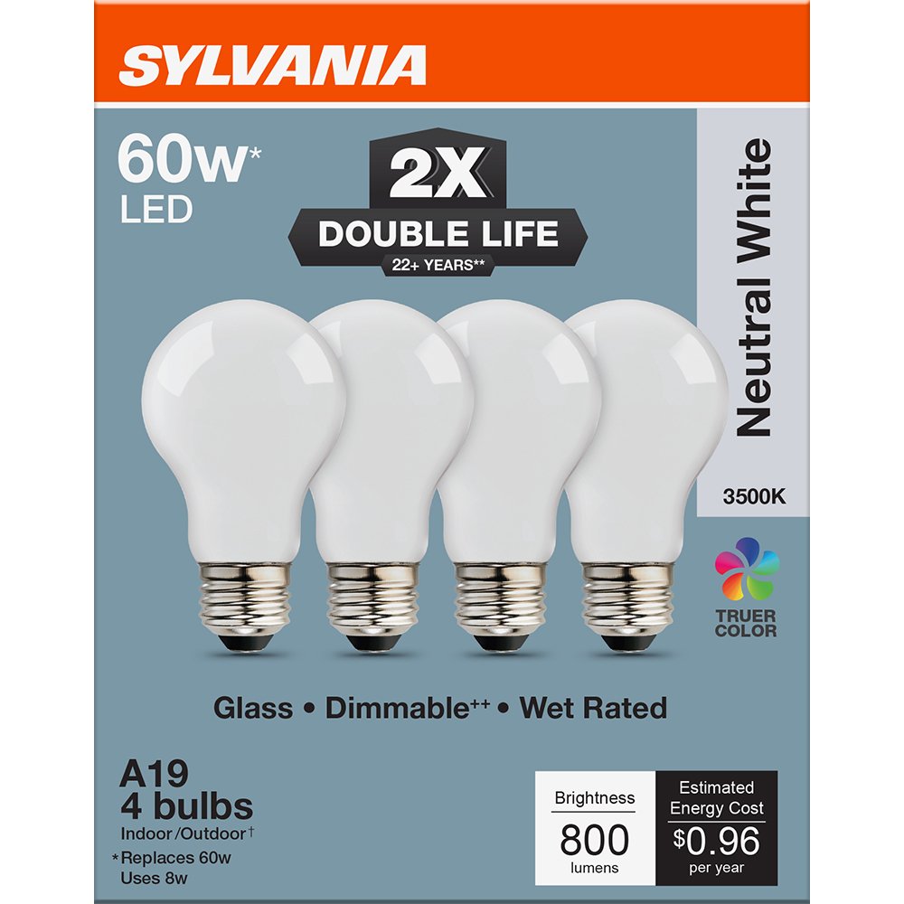 SYLVANIA A19 60 Watt Neutral White Double Life Bulb