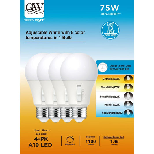 Green Watt A19 75-Watt LED Dimmable Light Bulb