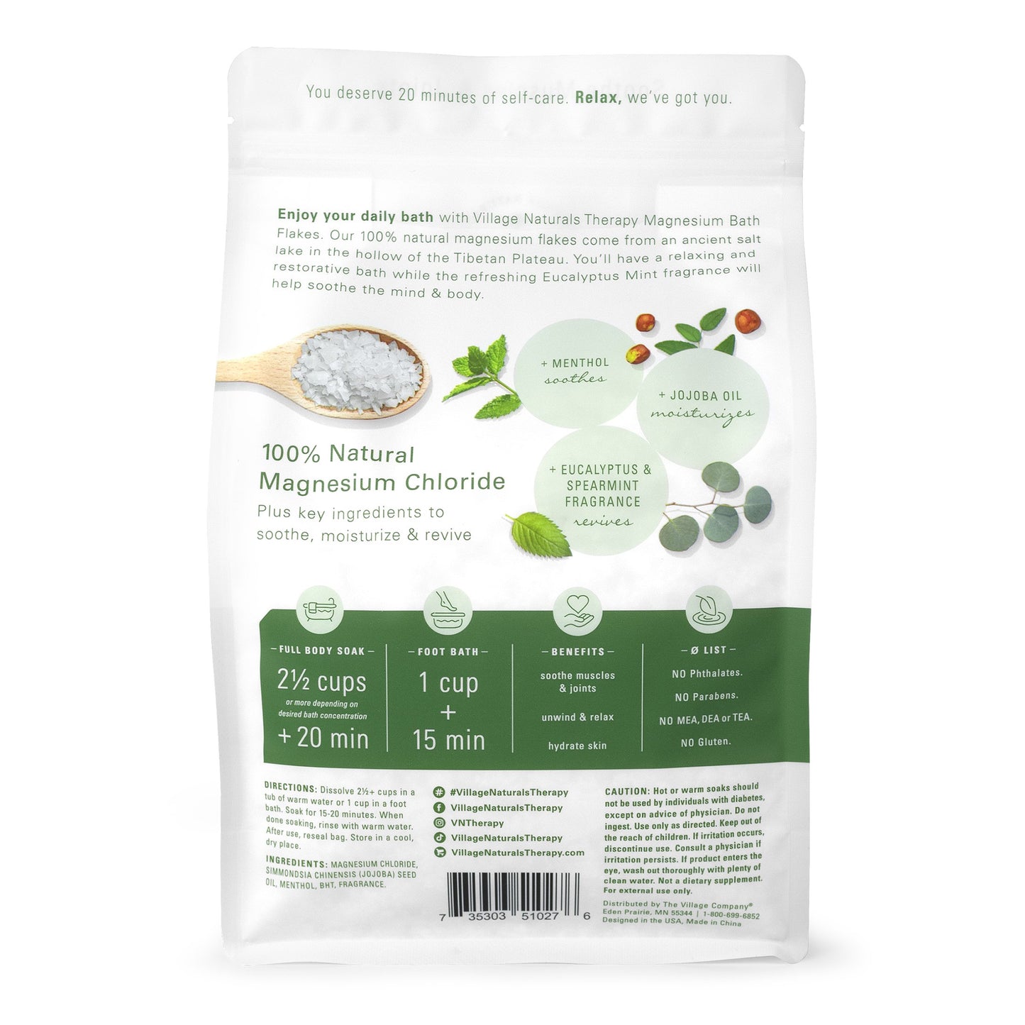 Village Naturals Therapy Magnesium Muscle Relief Soaking Solution Bath Flakes