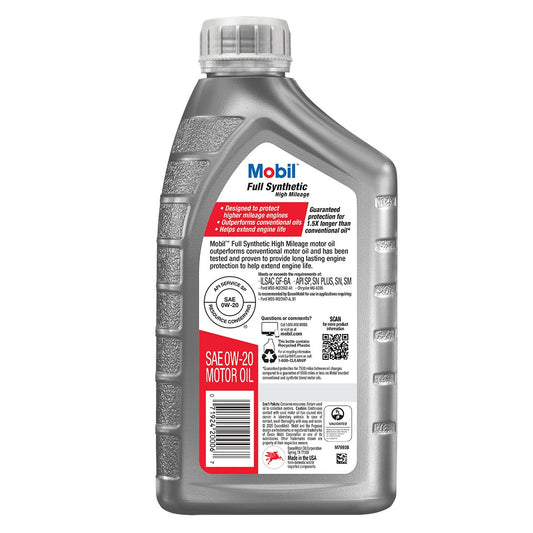 Mobil Full Synthetic High Mileage Motor Oil 0W-20