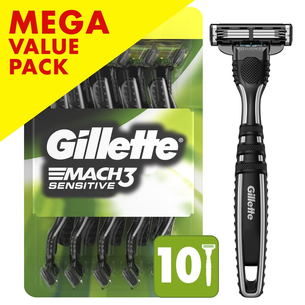 Gillette Mach 3-Blade Sensitive Men's Disposable Razors