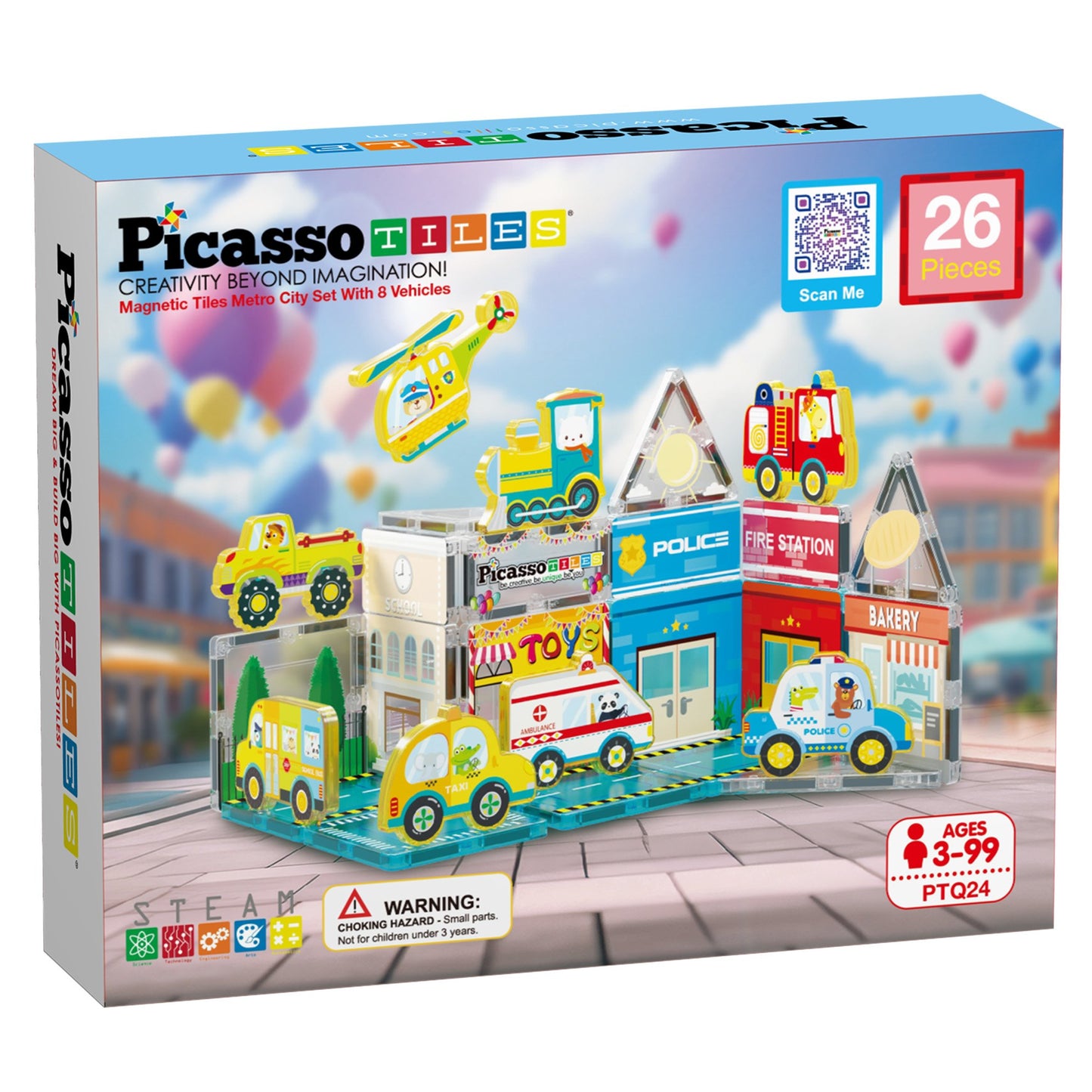 Picasso Tiles Magnetic Tiles Metro City Set with Vehicles