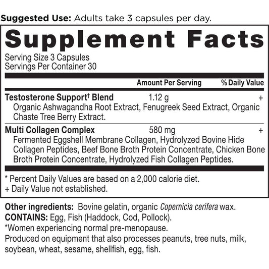 Ancient Nutrition Women's Testosterone Support + Collagen Capsules