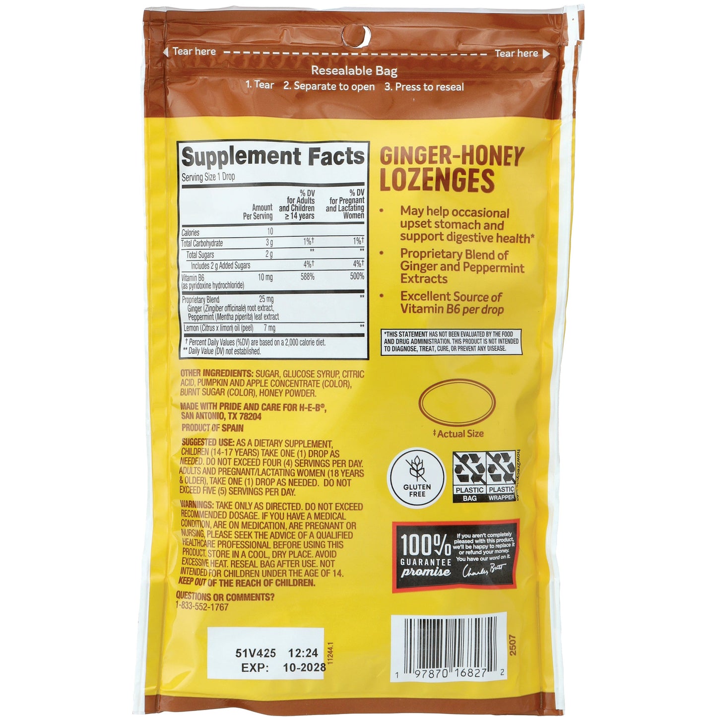 H-E-B Ginger Honey Lozenge