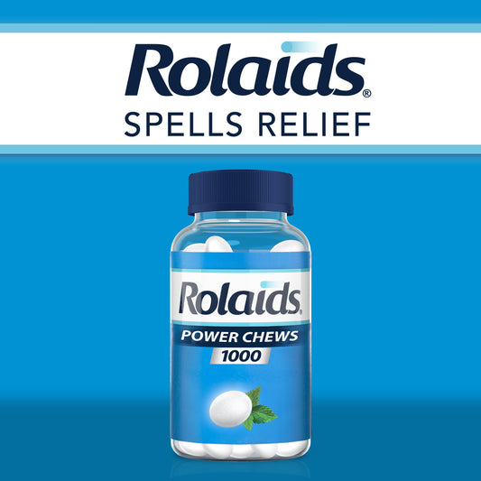 Rolaids Power 1000 Antacid Chewable Tablets, Heartburn Relief, Mint Flavor